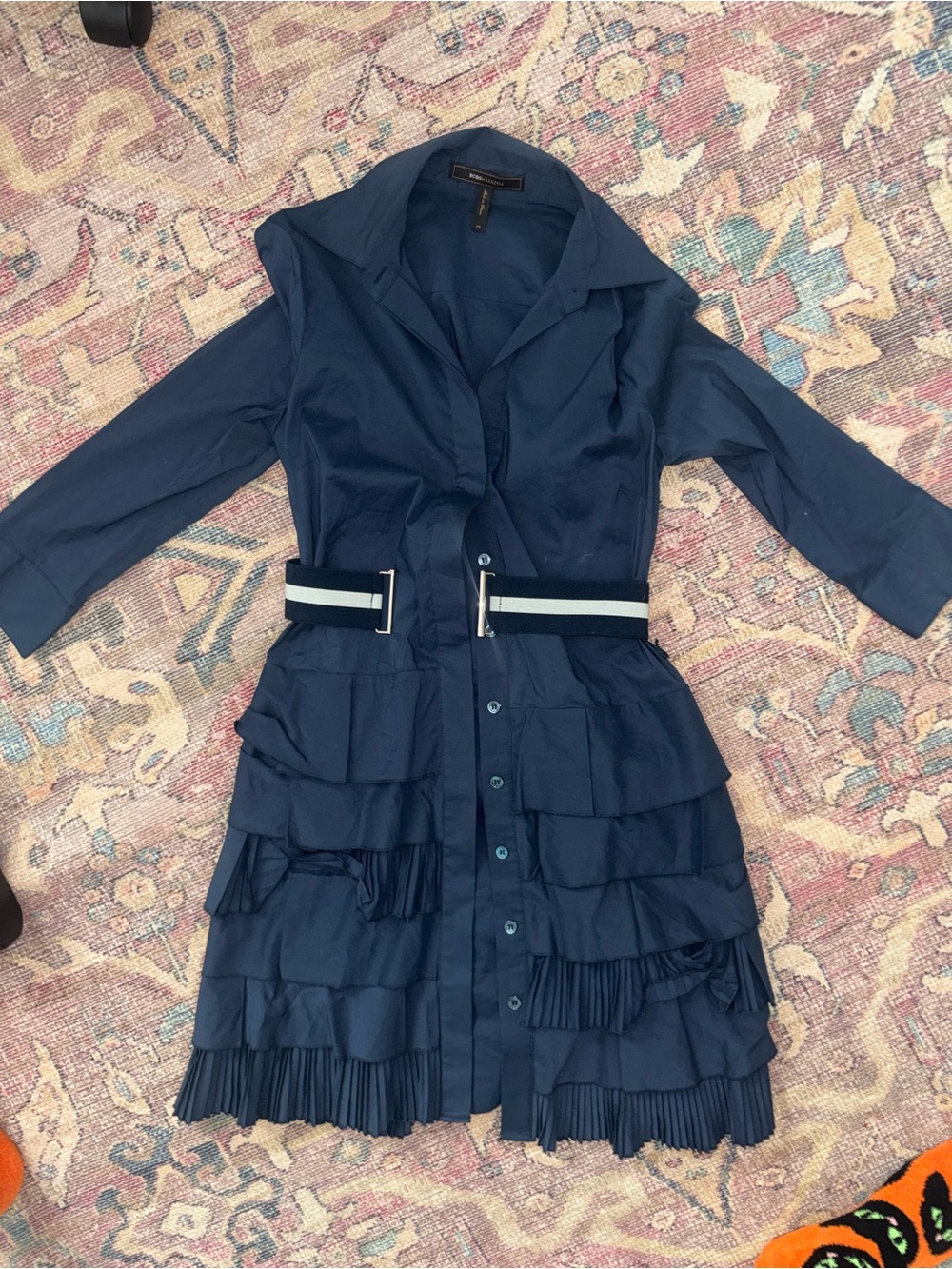 Navy Tiered Shirt Dress with Belt - BCBG Max Azria